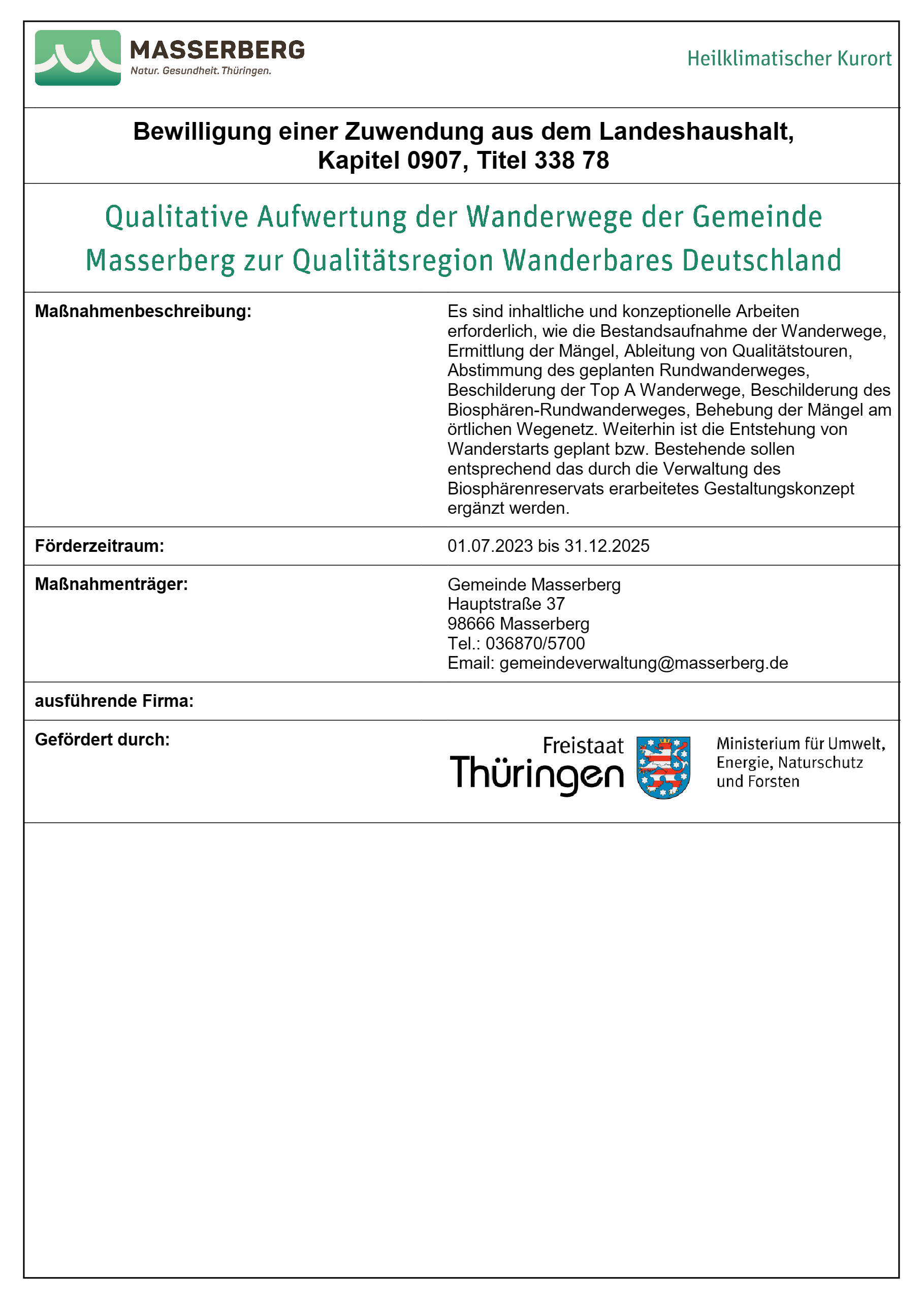 Maßnahmenbeschreibung Fördermaßnahme Wanderwege
